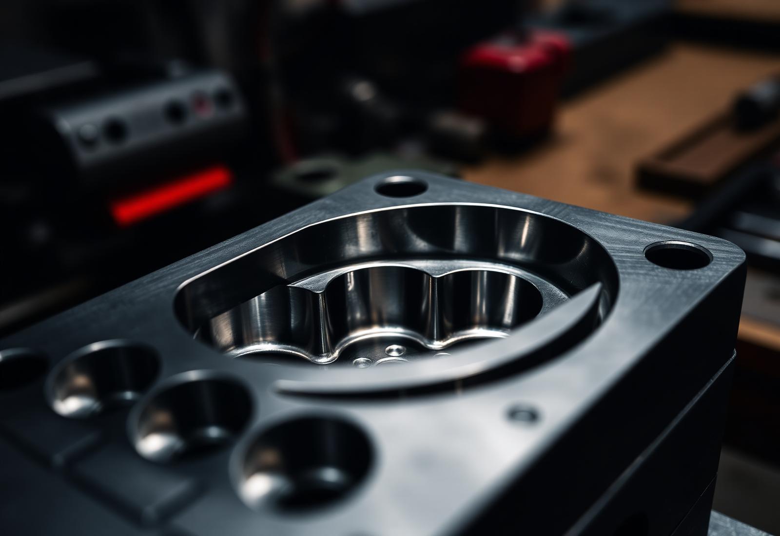 Precision steel injection mold tooling close-up